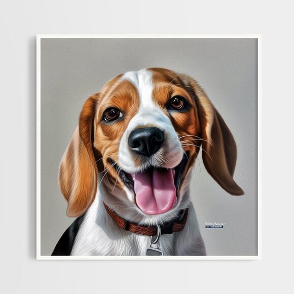 Beagle Puppy Dog Portrait Watercolor Oil Painting Wall‎ Art Print - Picture 7 of 7